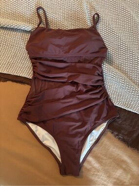 NWT Brown Ruched One-Piece Swimsuit